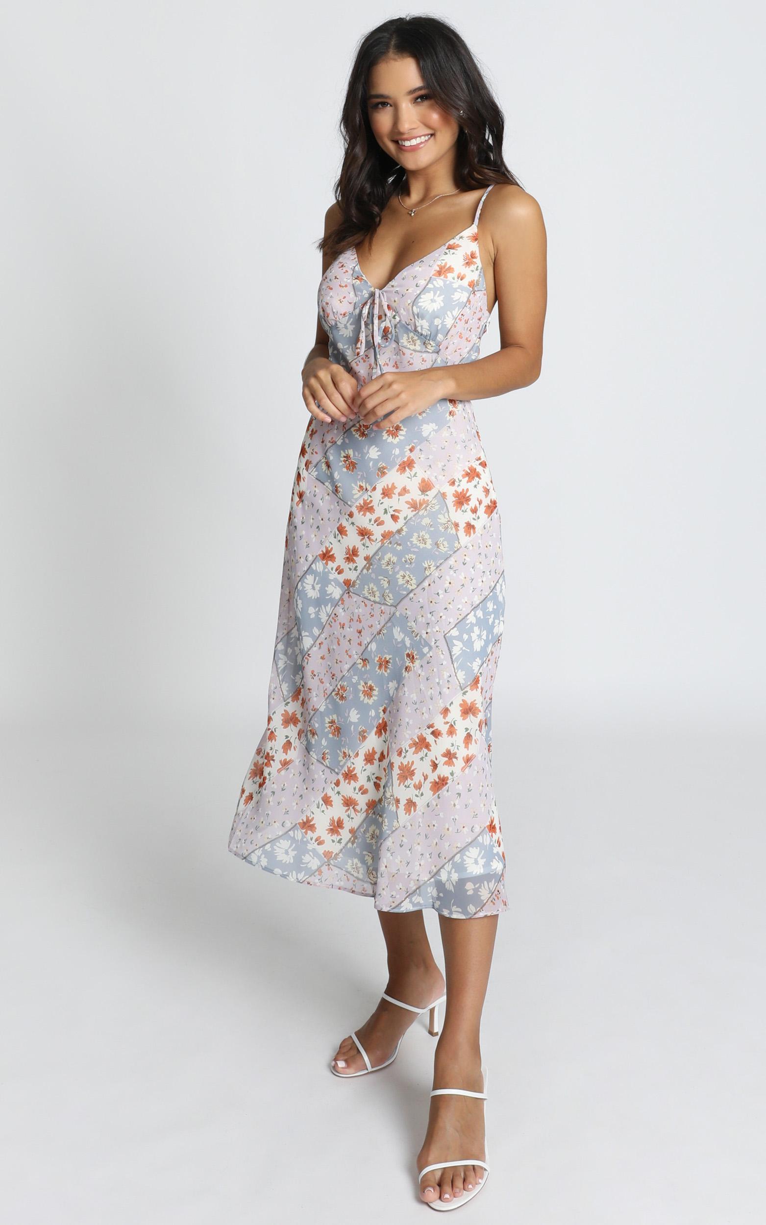 Wendy Patch Work Midi Dress In Multi Floral | Showpo