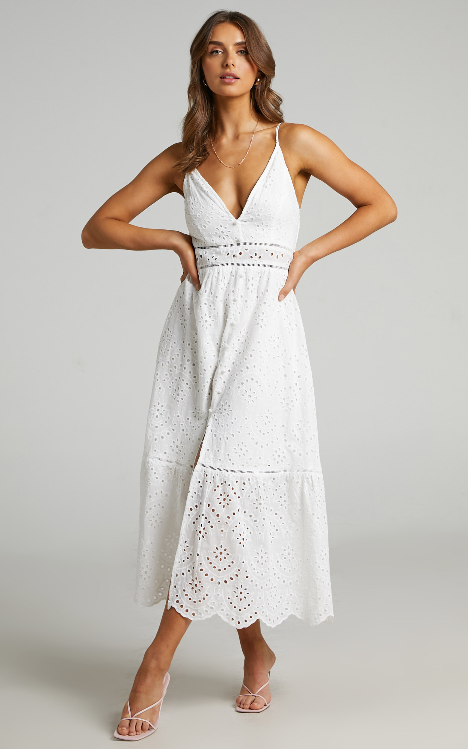 Jeannique Embroidered Midi Dress in White - 04, WHT1, hi-res image number null