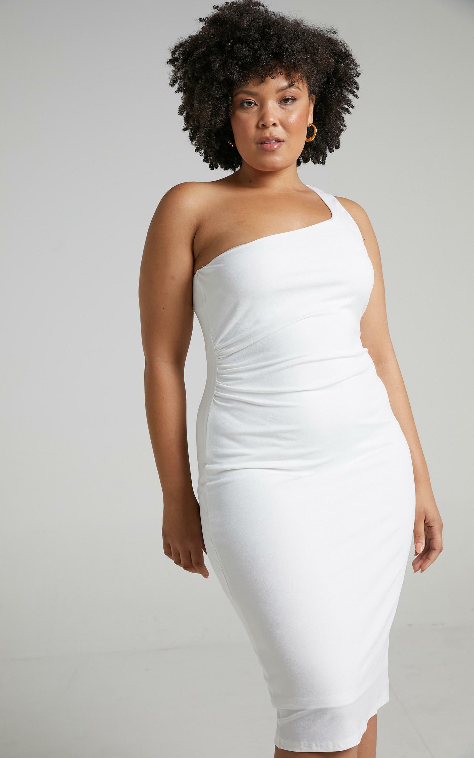 Got Me Looking One Shoulder Bodycon Midi Dress in White - 20, WHT8, hi-res image number null