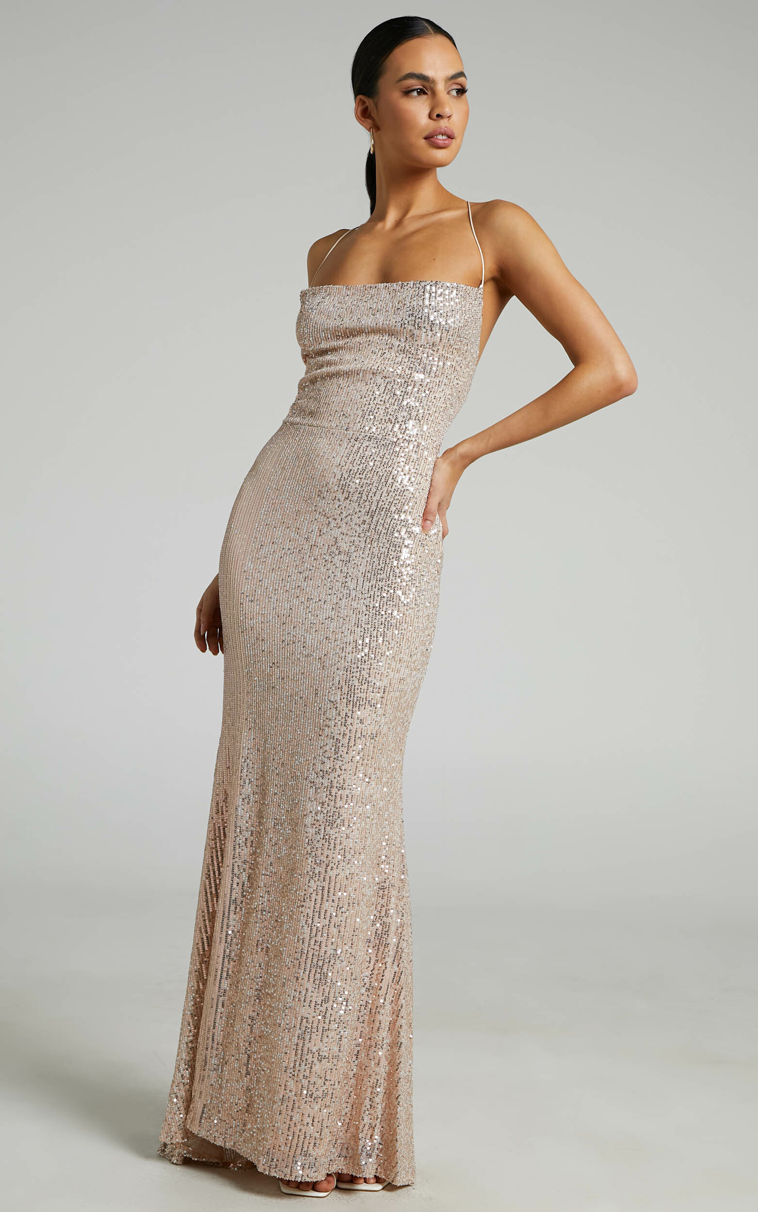 Mahalia Sequin Strappy Back Cowl Neck Maxi Dress in Gold - 04, GLD1, hi-res image number null