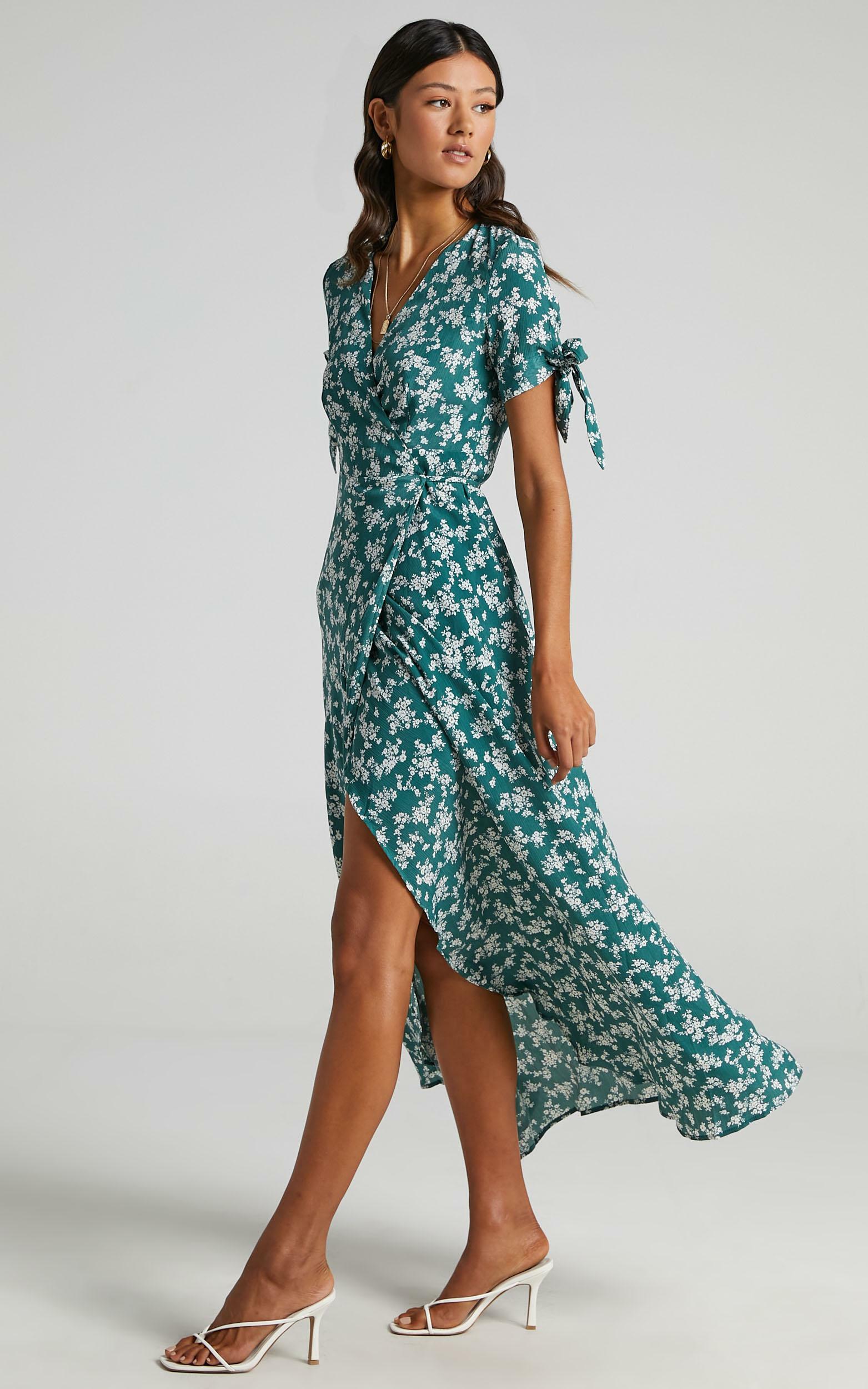 Picking It Up Wrap Maxi Dress in Teal Floral | Showpo
