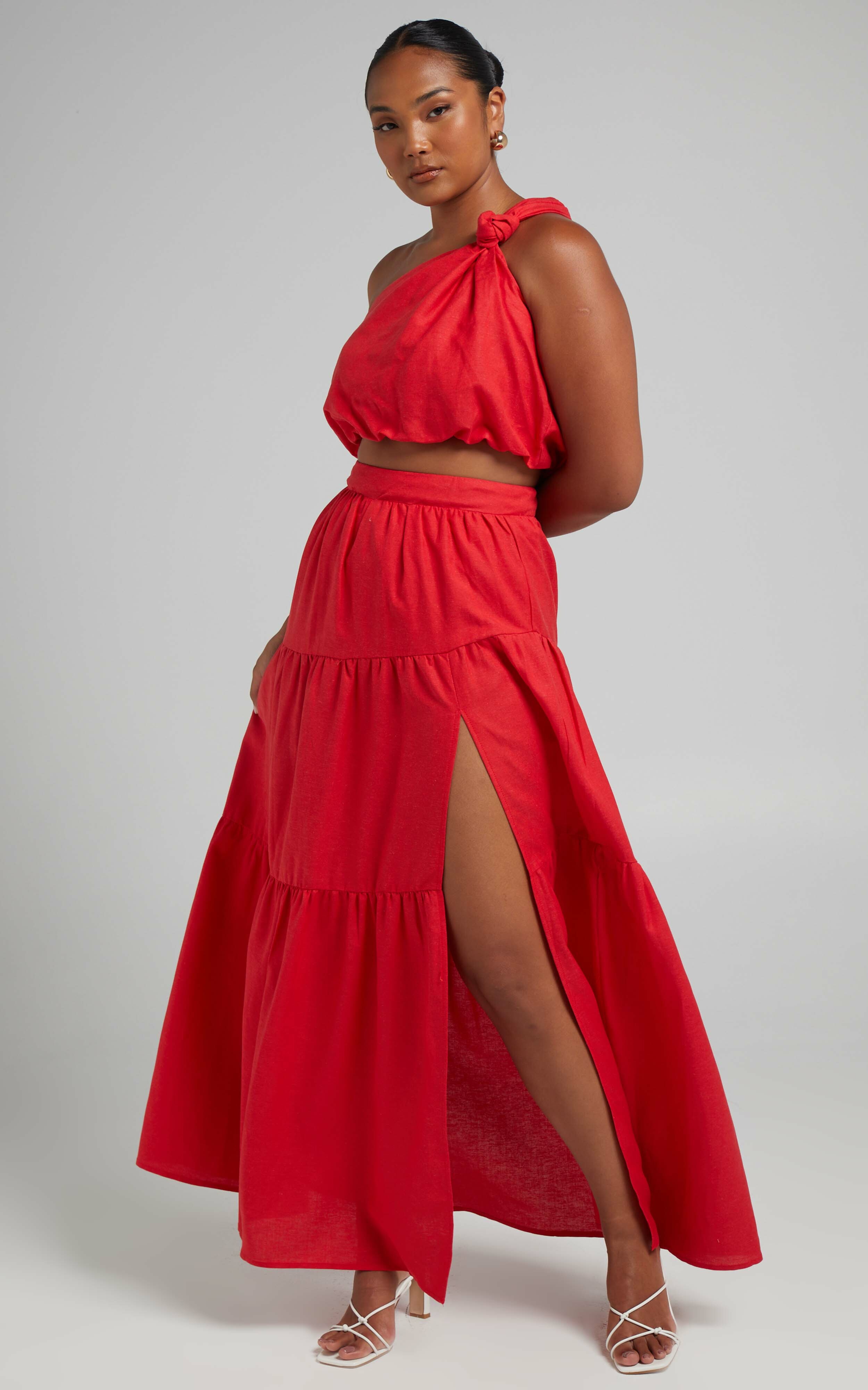 Aerilyn One Shoulder Maxi Two Piece Set in Red - 06, RED3, hi-res image number null