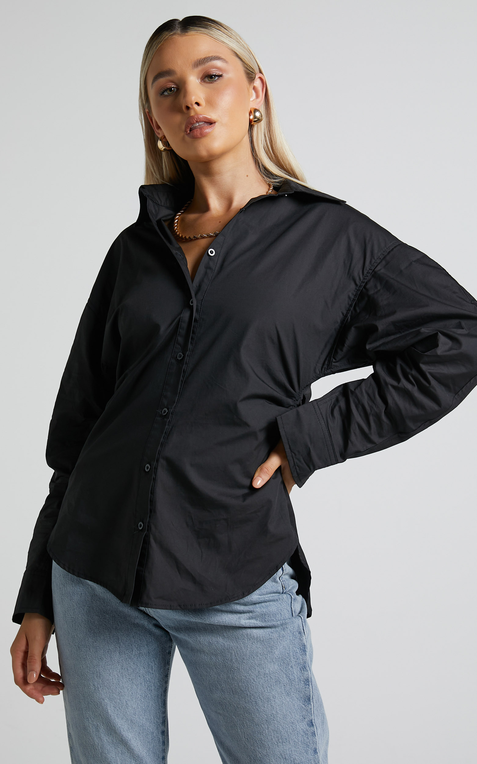Tiva Long Sleeve  Fitted Button Up Shirt in Black - 06, BLK1, hi-res image number null