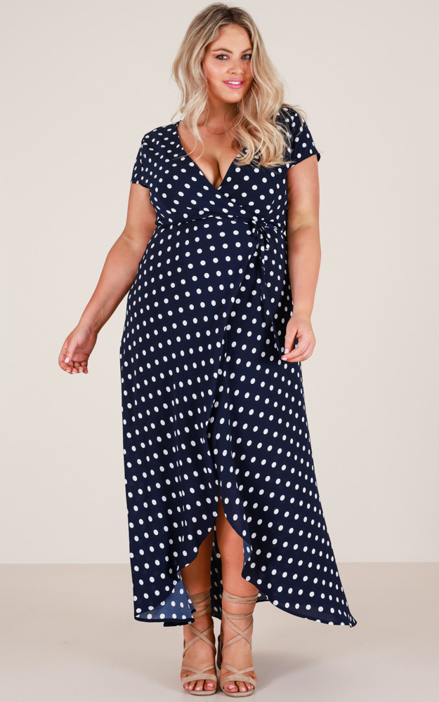 Wrap and Cross maxi dress in navy spot - 20 (XXXXL), Navy, hi-res image number null