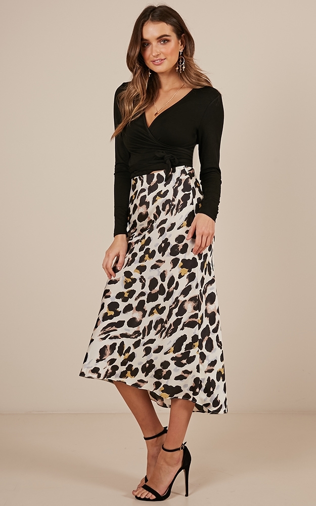 Mutual Feeling midi skirt in leopard print satin - 14 (XL), Brown, hi-res image number null