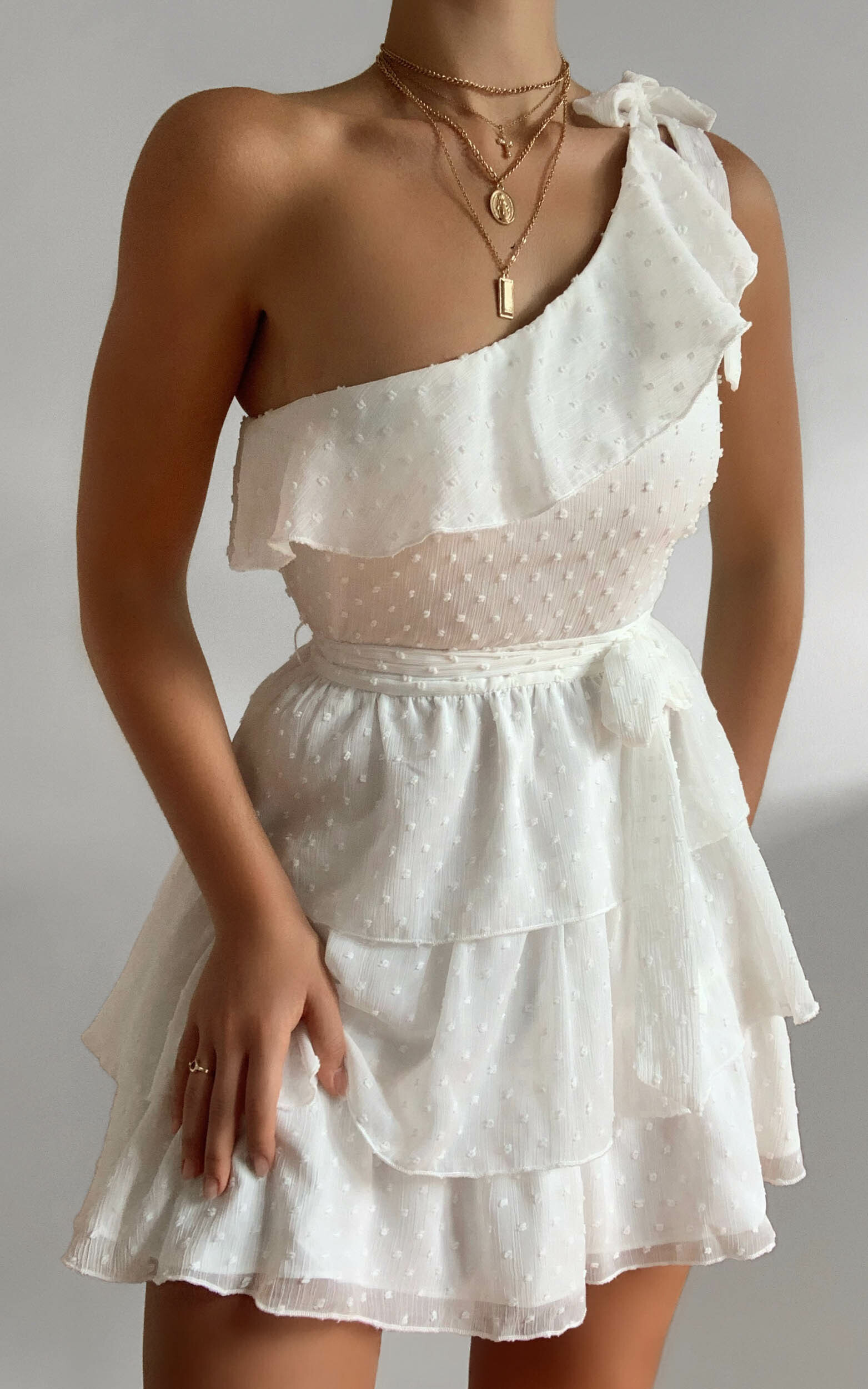 Darling I Am A Daydream One Shoulder Ruffle Mini Dress in White - 04, WHT7, hi-res image number null