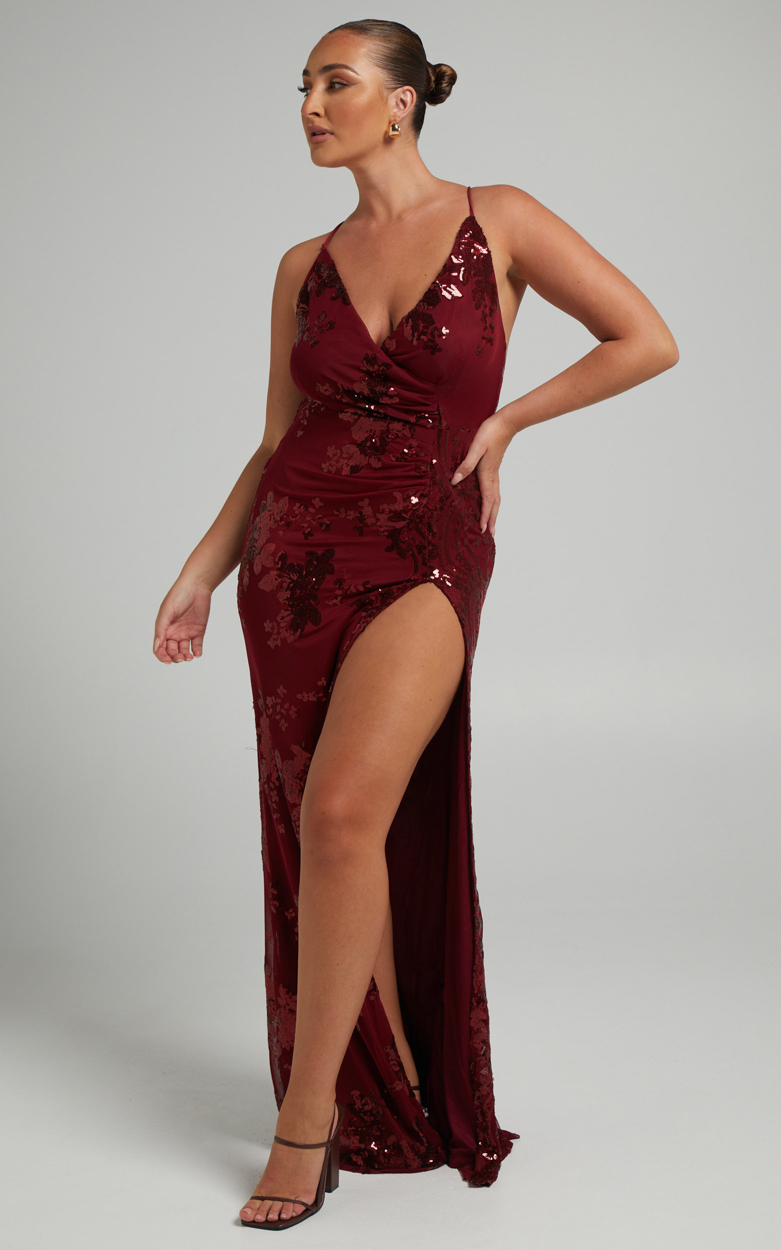 Out Till Dawn Split Maxi Dress in Wine Sequin - 04, WNE5, hi-res image number null