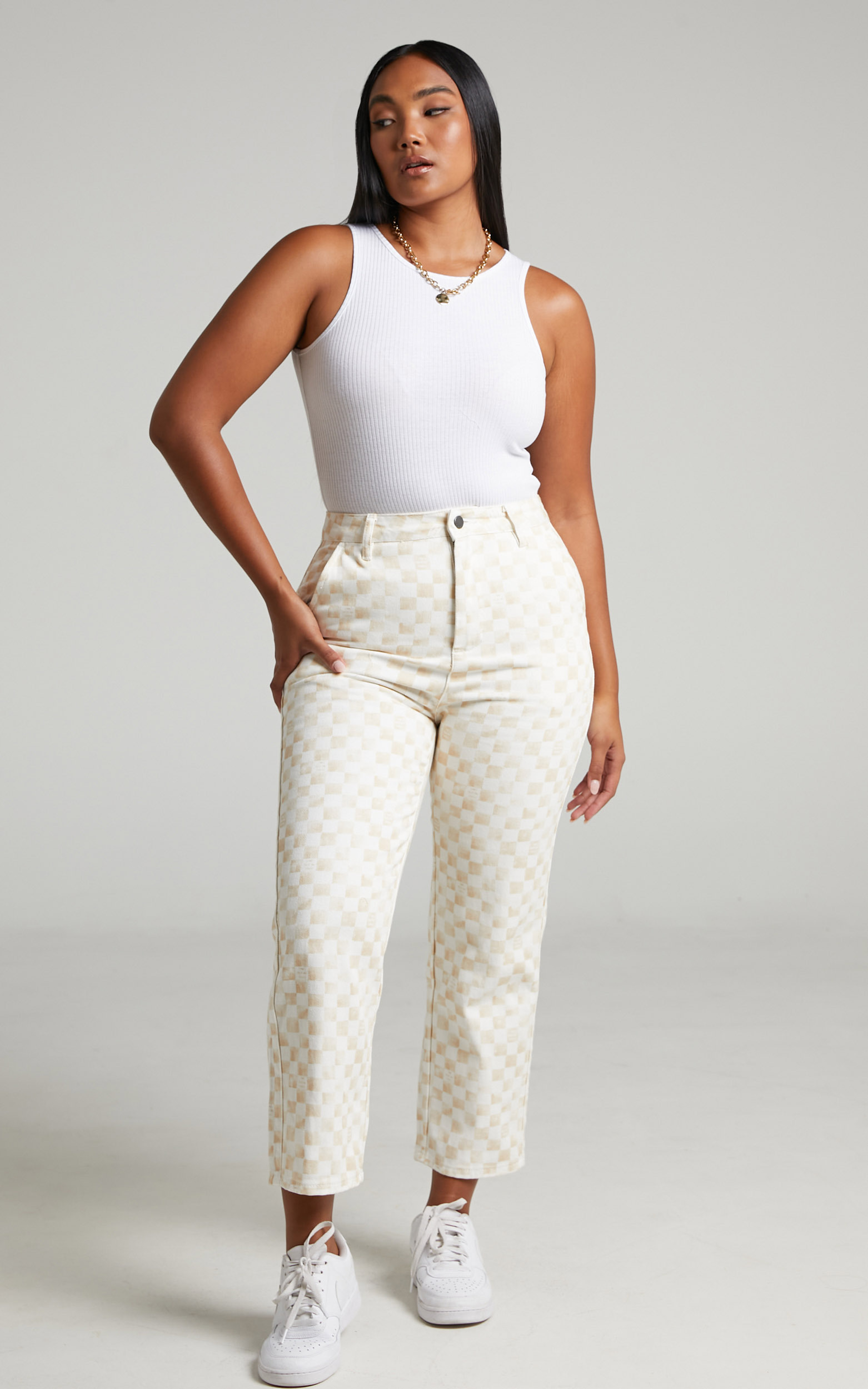 Cools Club - Mid Rise California Pant in Sand Checker - 06, NEU1, hi-res image number null