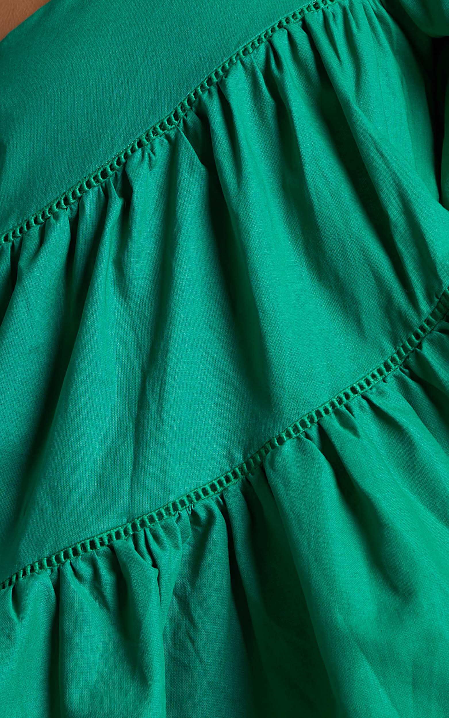 Harleen Mini Dress - Asymmetrical Trim Puff Sleeve Dress in Green ...