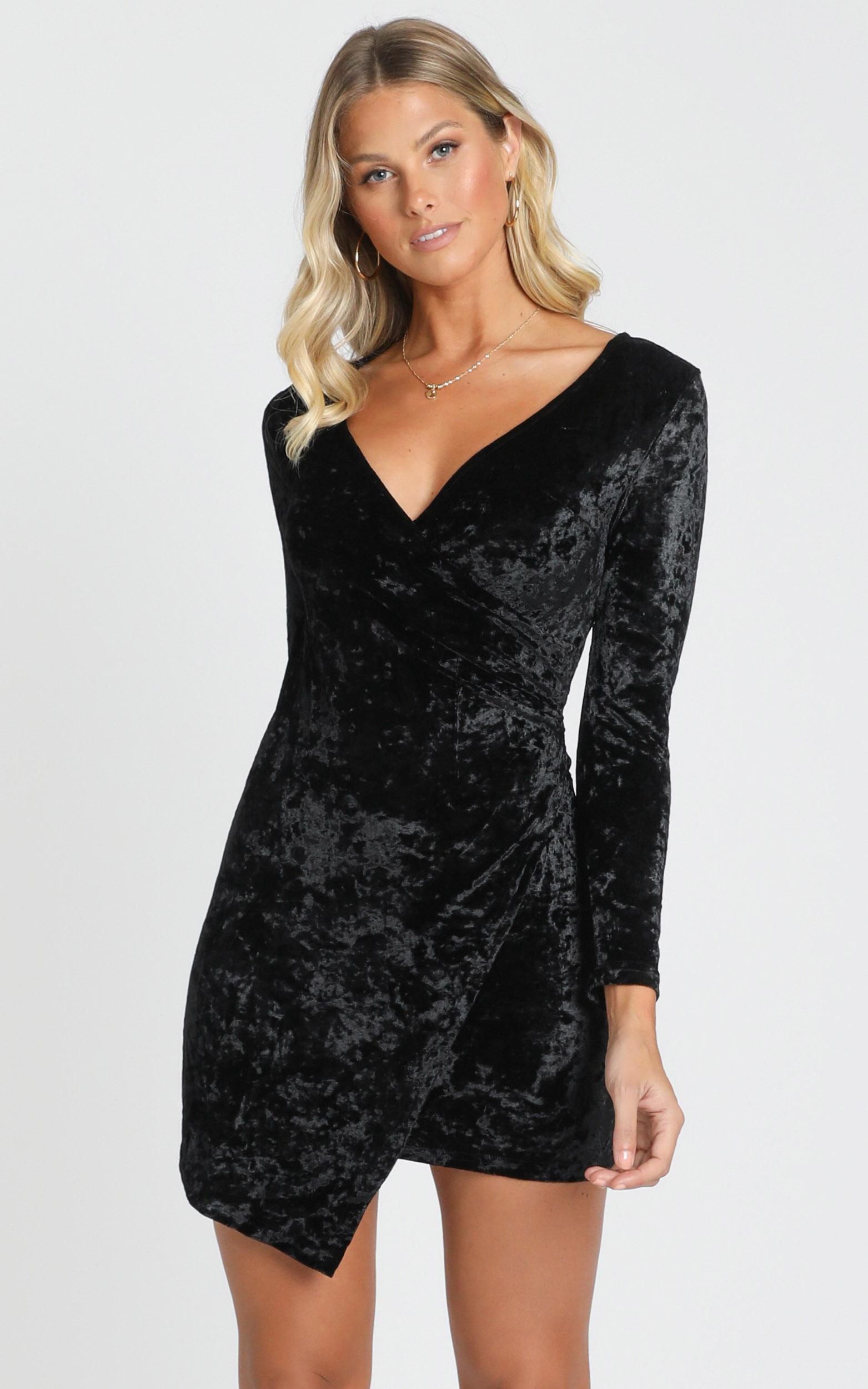 Carli Long Sleeve Mini Dress in Black Velvet | Showpo