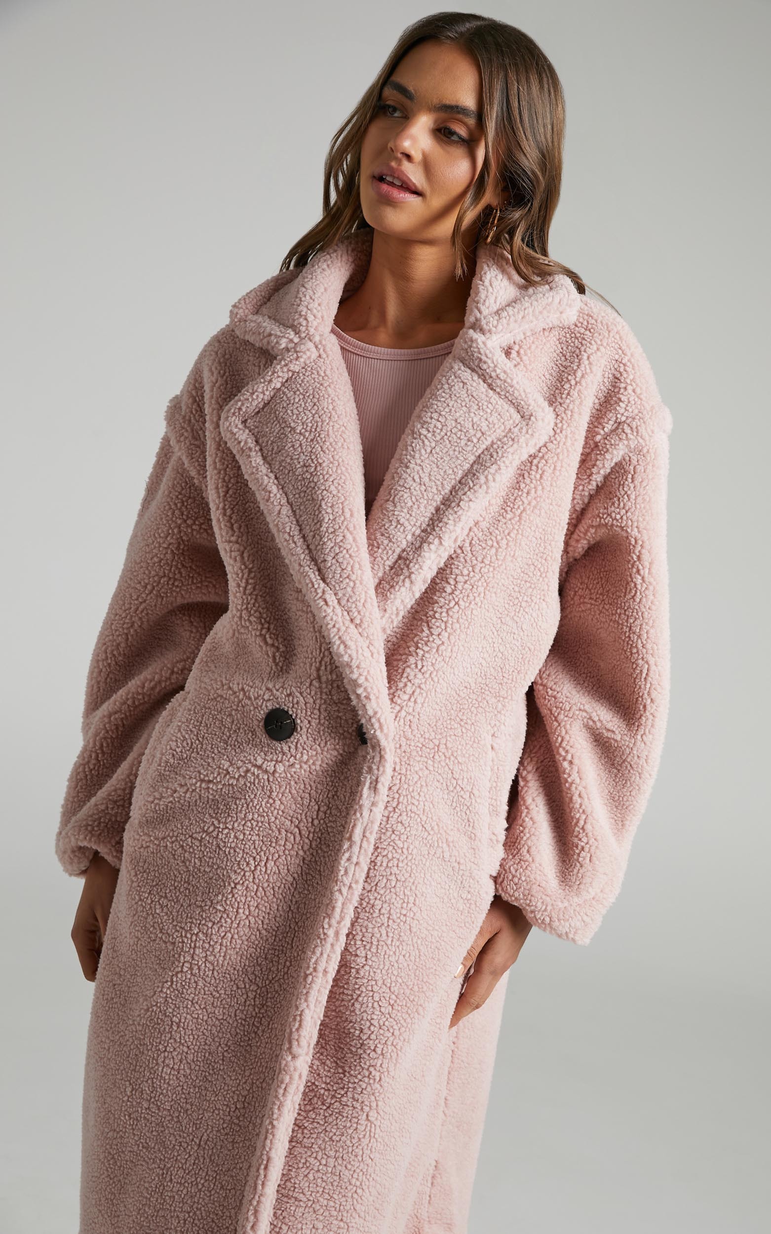 Clariece Oversized Teddy Coat in Pink - M/L, PNK1, hi-res image number null