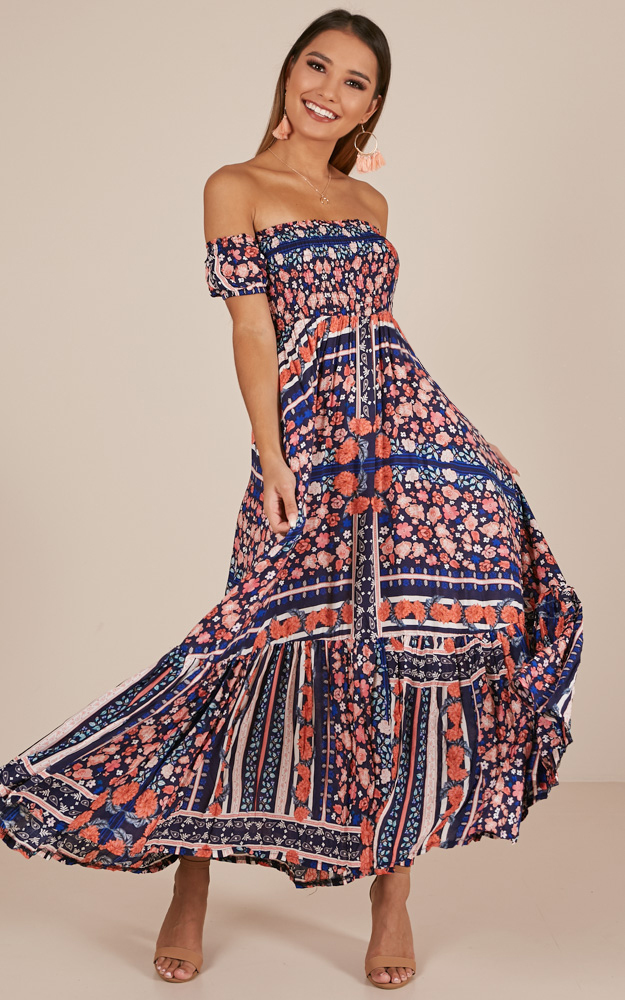 Catch My Breath maxi dress in navy floral - 12 (L), Navy, hi-res image number null