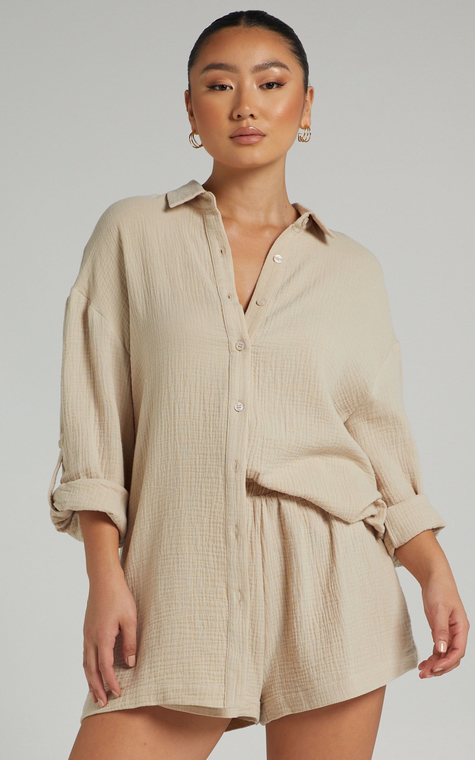 Ronaele Collared Basic Shirt in Neutral - 04, BRN1, hi-res image number null