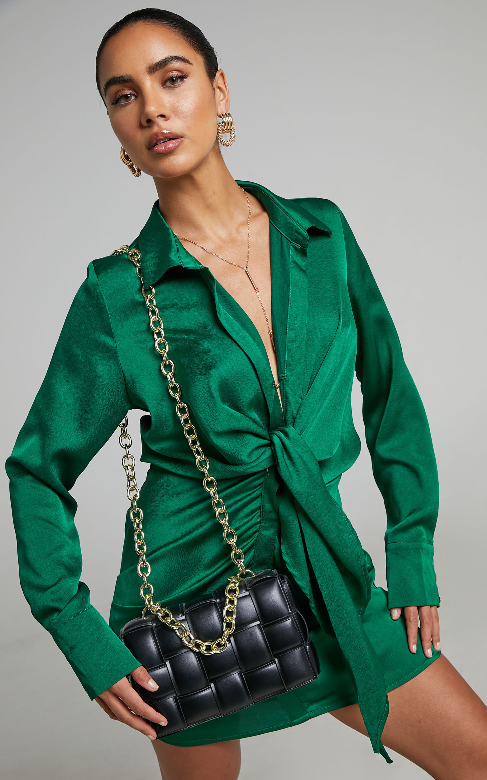 Runaway The Label - Ruby Shirt Dress in Emerald - L, GRN3, hi-res image number null