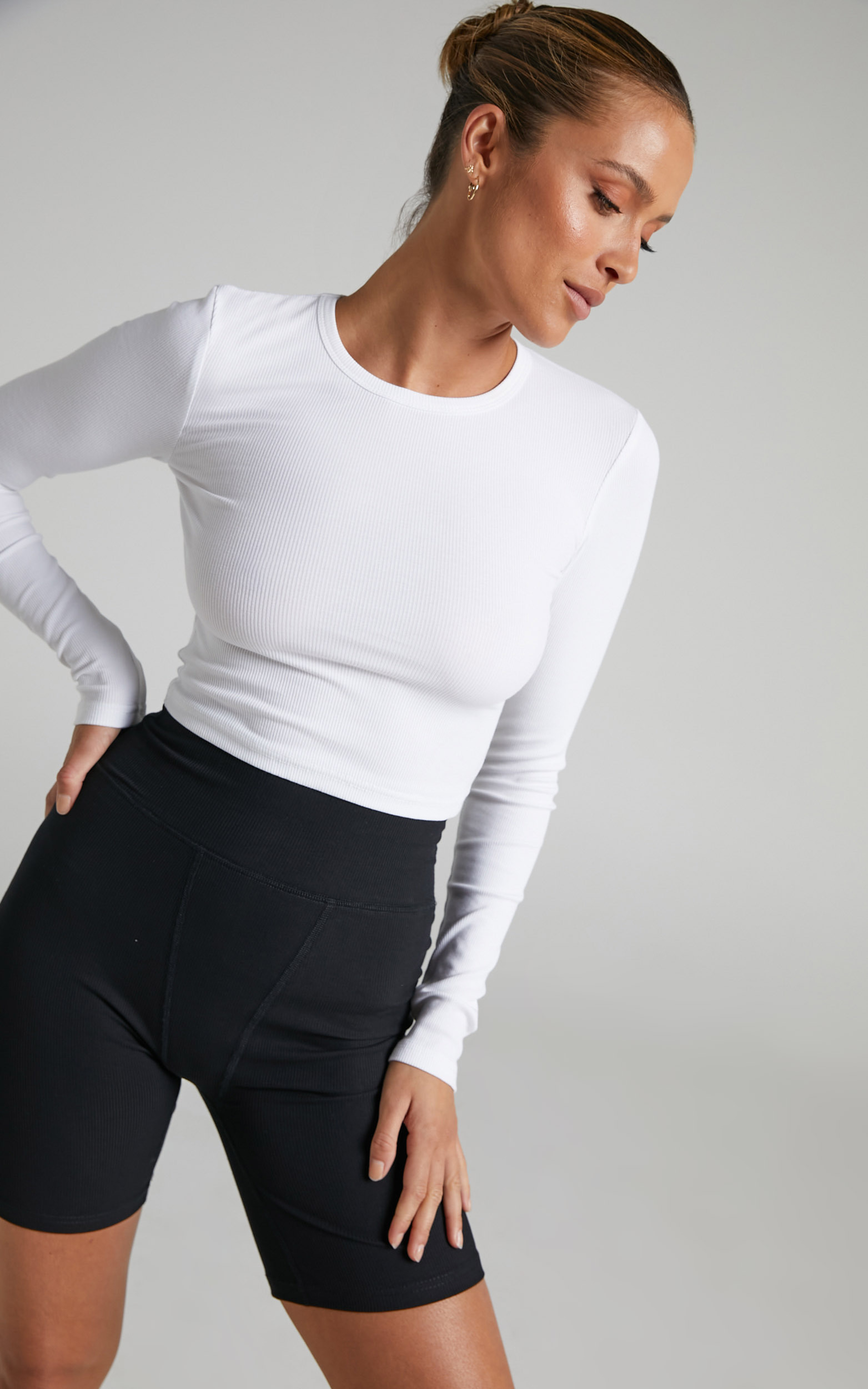 Chimmy Ribbed Long Sleeve Crop Top in White - 04, WHT2, hi-res image number null