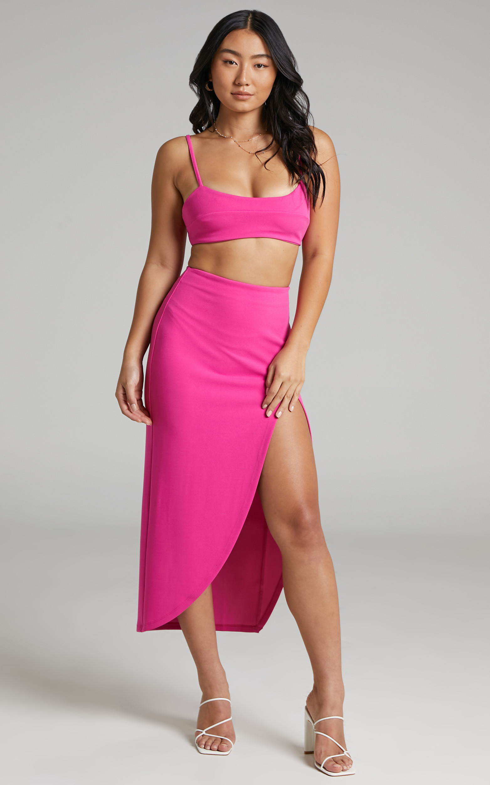 Grayson Crop Top and Split Front Midi Skirt Two Piece Set in Hot Pink - 04, PNK2, hi-res image number null