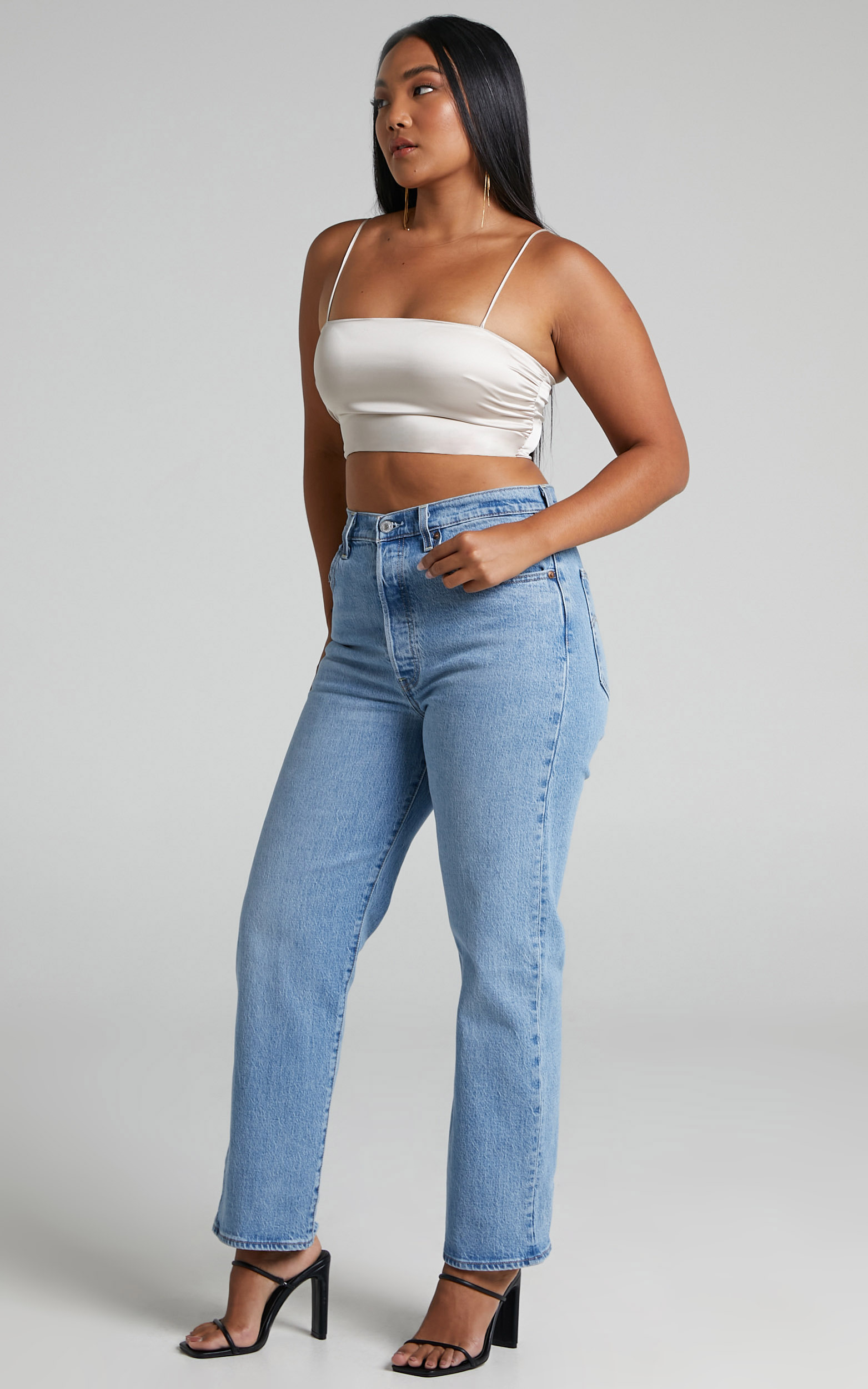 Blessy Strappy Fitted Satin Crop Top in Cream - 06, CRE1, hi-res image number null