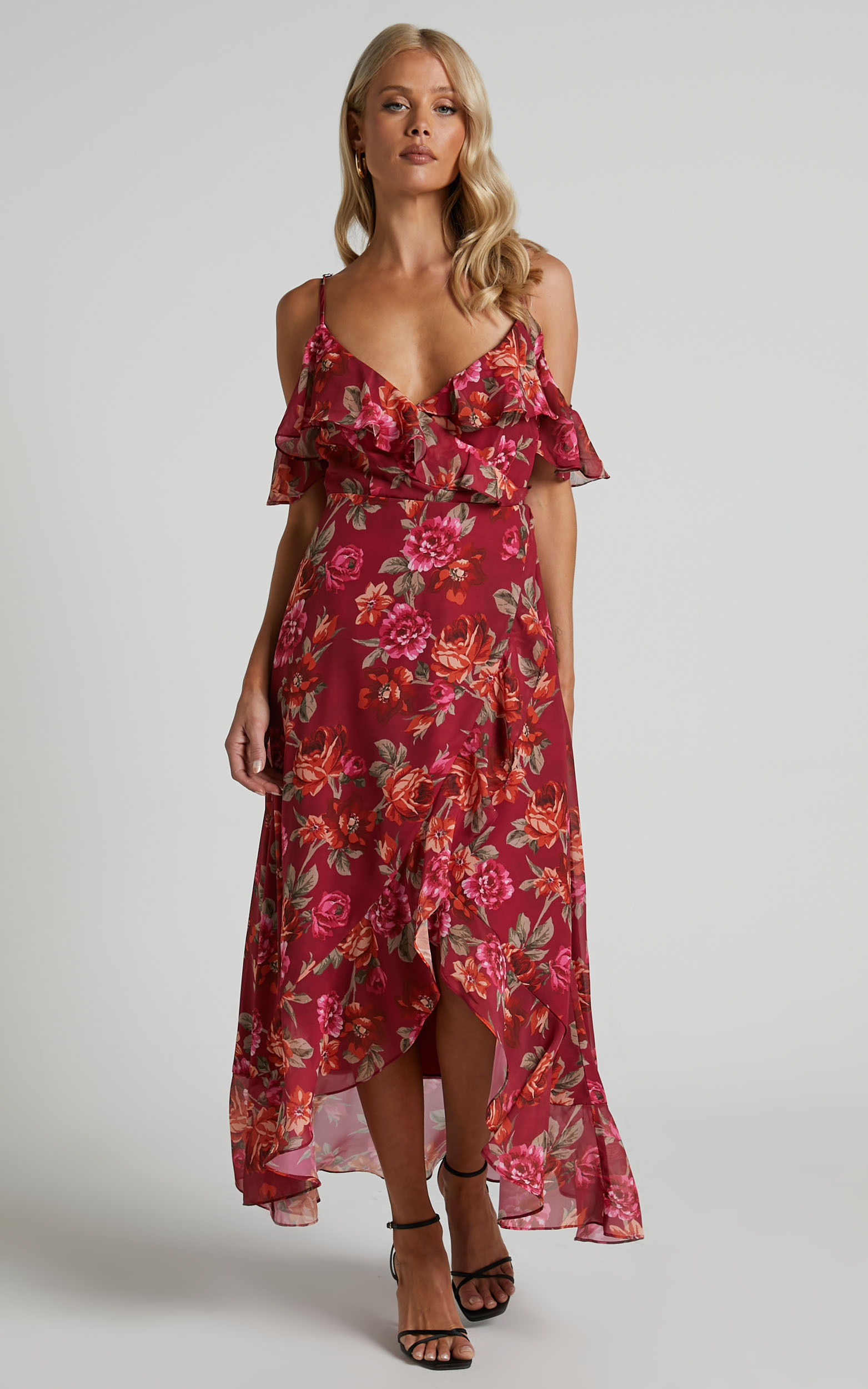 warrior cold shoulder ruffle top maxi dress in Autumn Rose - 06, WNE1, hi-res image number null