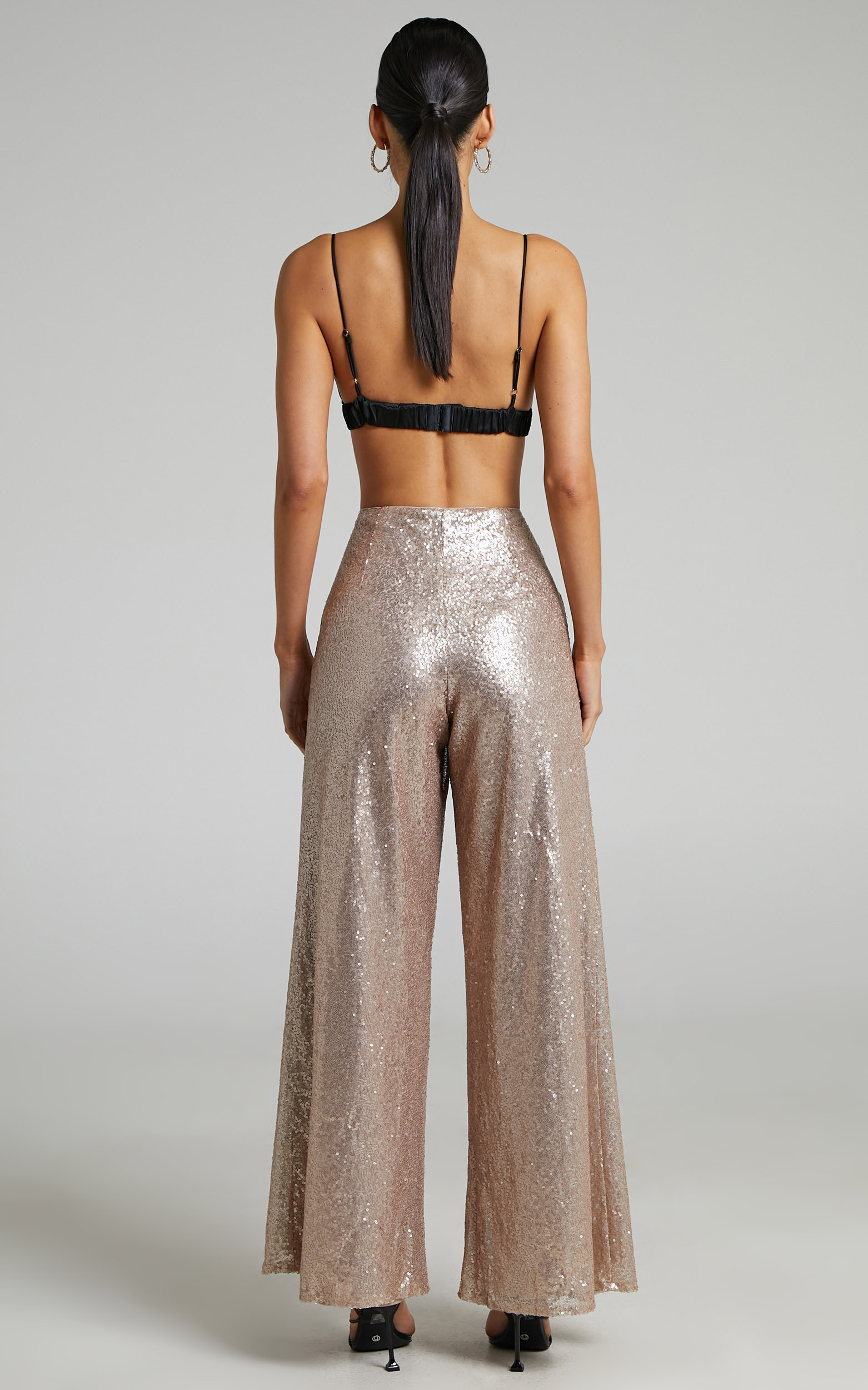 Looma Sequin  High Waisted Wide Leg Pants in Champagne  Showpo
