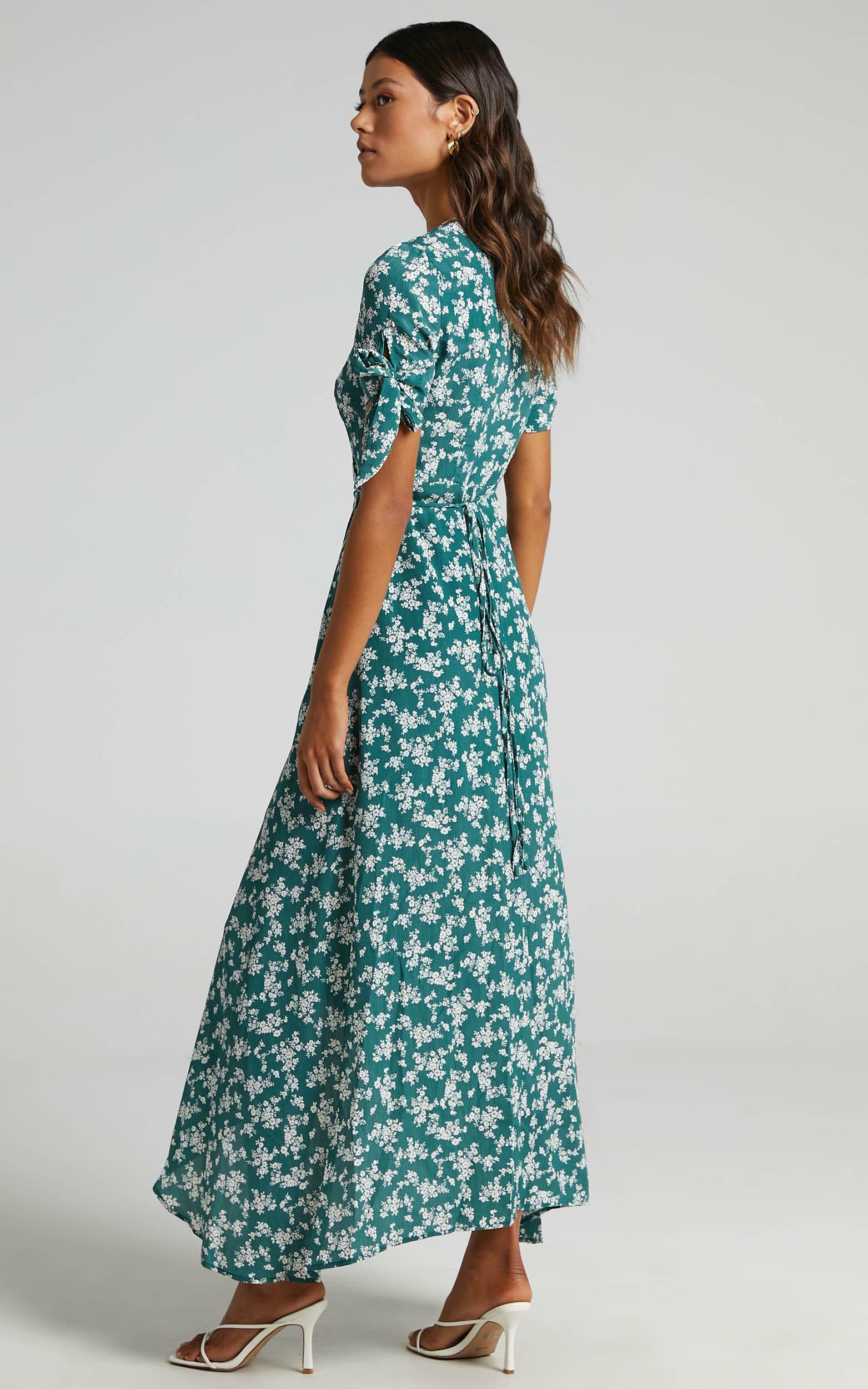 Wrap Maxi Dress in Teal Floral | Showpo USA